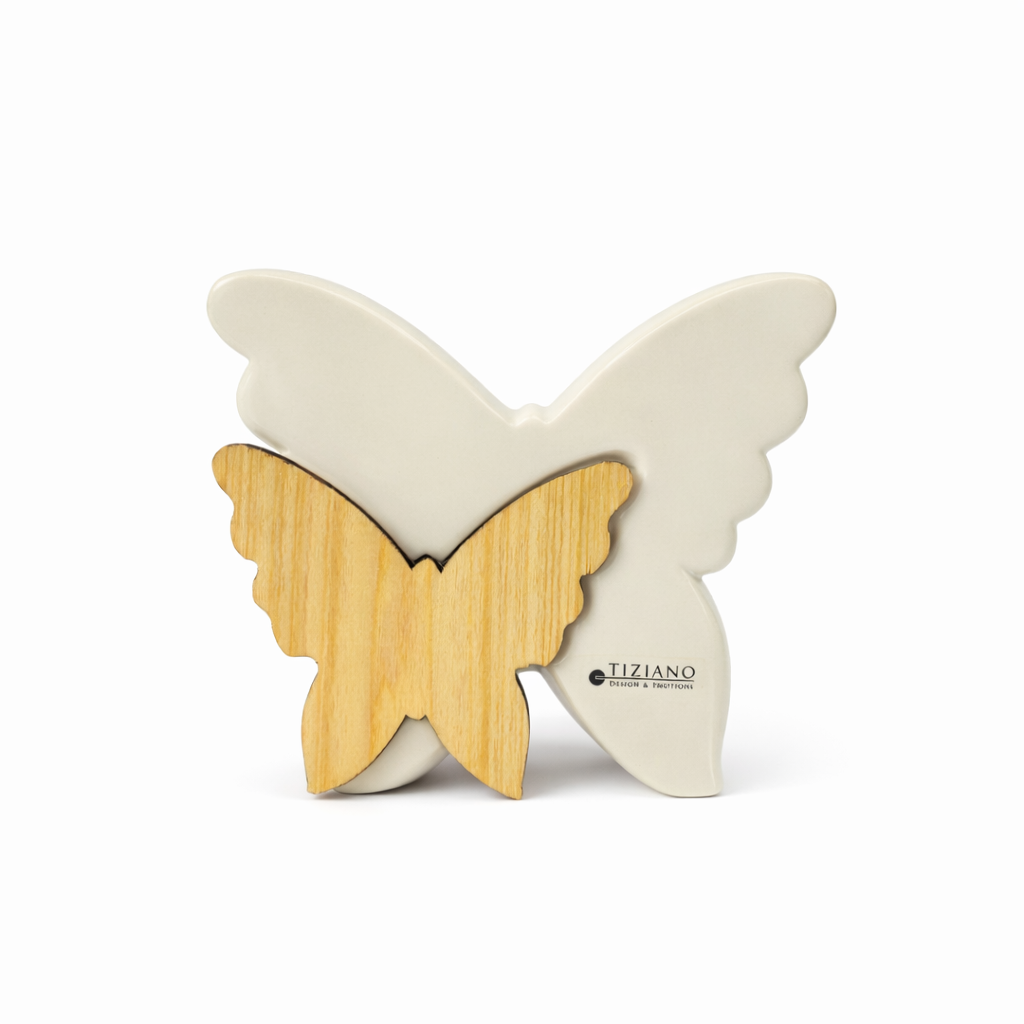 Tiziano Schmetterling „Ariana“ – Dekofigur aus Holz & Keramik, Weiß, modernes Wohnaccessoire