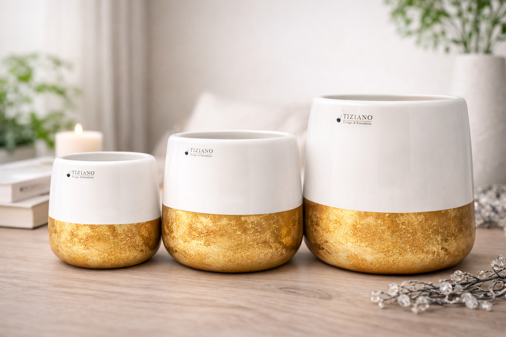 Tiziano Vase Sivali Gr.12 / 14 / 16 cm Creme Gold