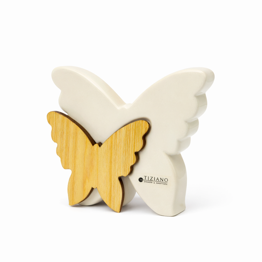 Tiziano Schmetterling „Ariana“ – Dekofigur aus Holz & Keramik, Weiß, modernes Wohnaccessoire