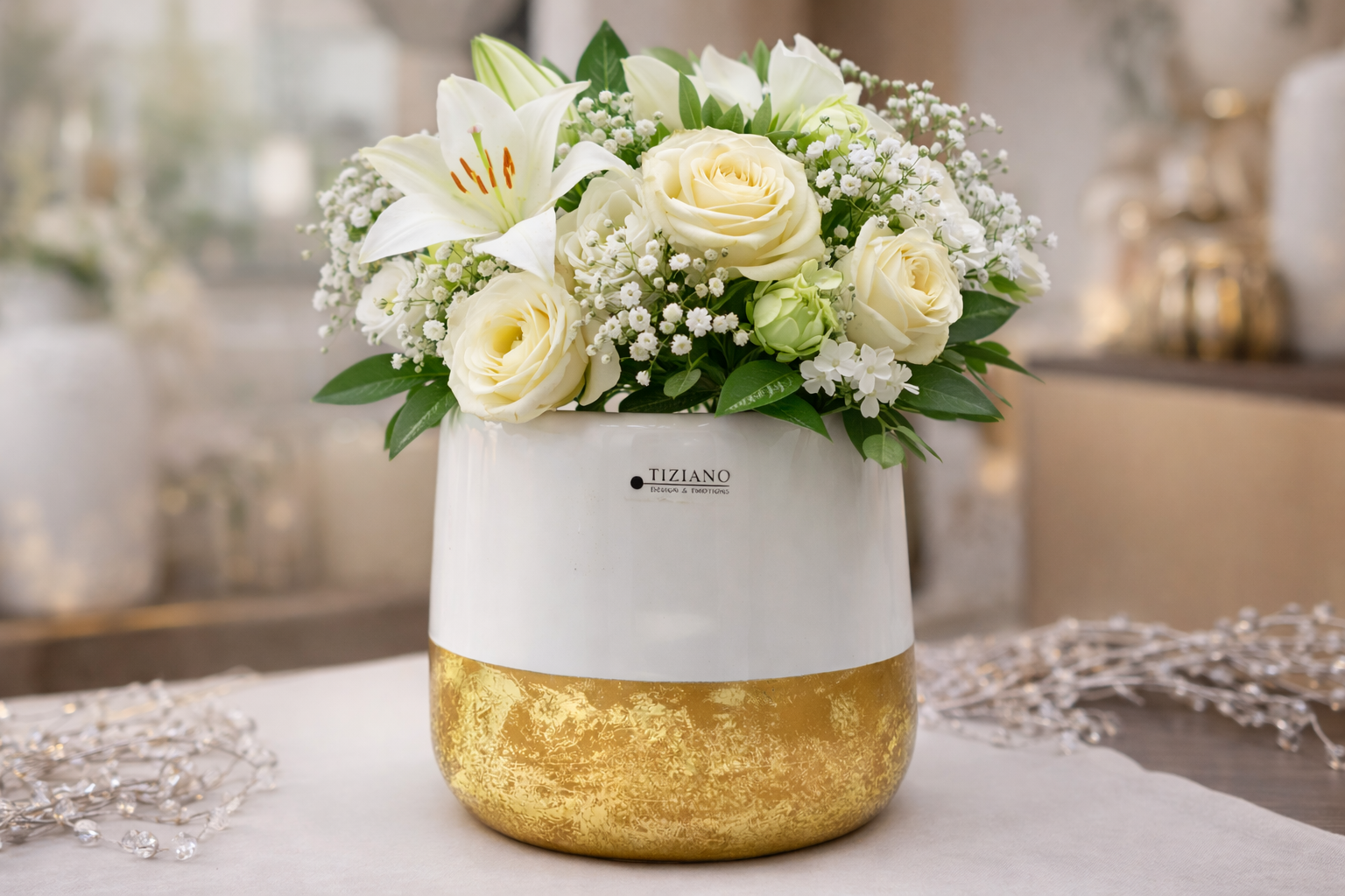 Tiziano Vase Sivali Gr.12 / 14 / 16 cm Creme Gold