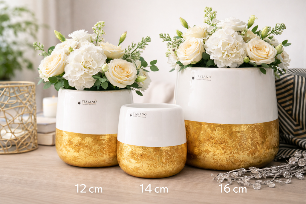 Tiziano Vase Sivali Gr.12 / 14 / 16 cm Creme Gold