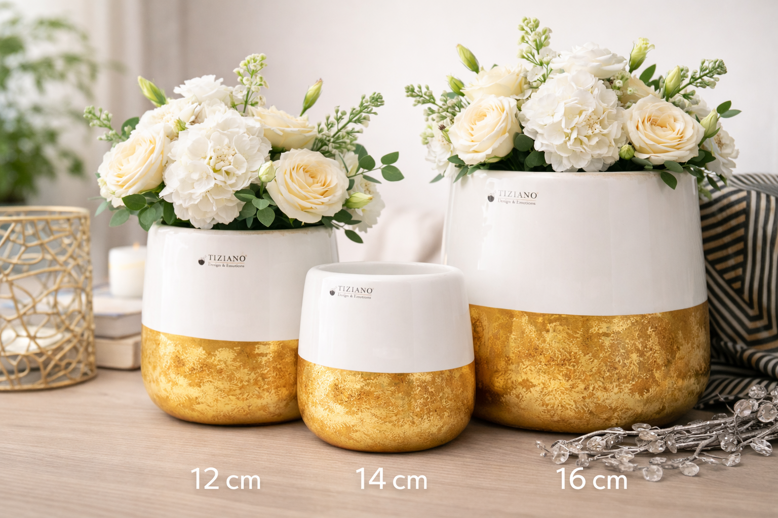 Tiziano Vase Sivali Gr.12 / 14 / 16 cm Creme Gold