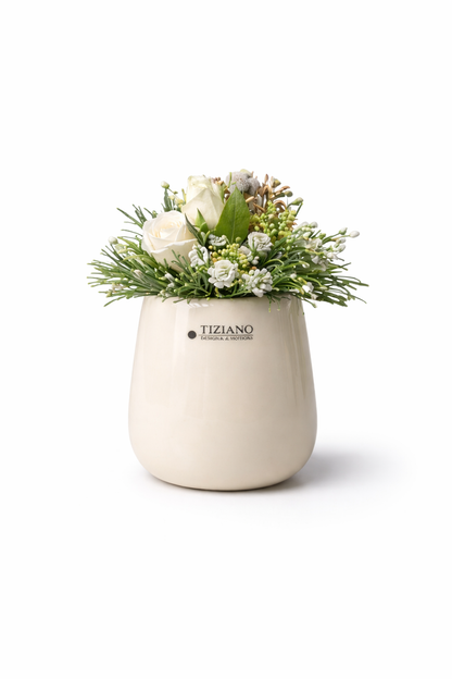 Tiziano Kübel Blumentopf Sivati creme  10 cm | Keramik Optik