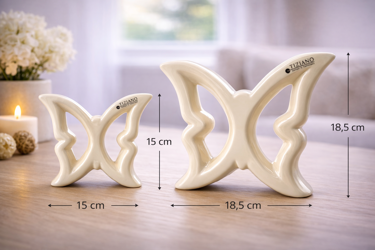 Tiziano Deko Schmetterling Keramik Creme 15 cm & 18,5 cm