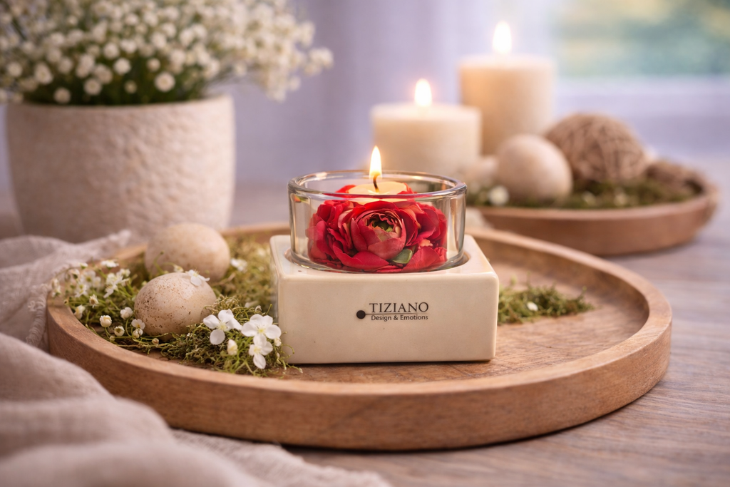 Tiziano Kerzenhalter Mantova creme quadratisch einzeln oder 3er-Set Vorteilspreis